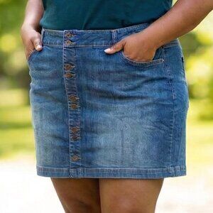 Macy's INC International Concepts Plus 24W Denim Skirt NWT Button Down w Pockets